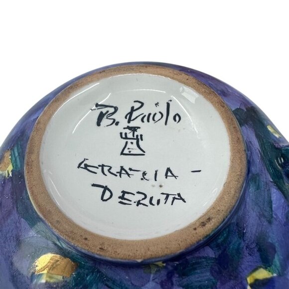 Rare Grazia Deruta Italy Hand Painted Pink & Blue Cup & Saucer Signed B. Piolo - Picture 10 of 13